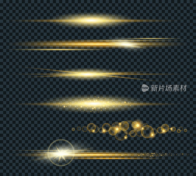 Vector set of glow lightning flare with sparkles isolated on black background. For illustration template art design. Transparent light effects
